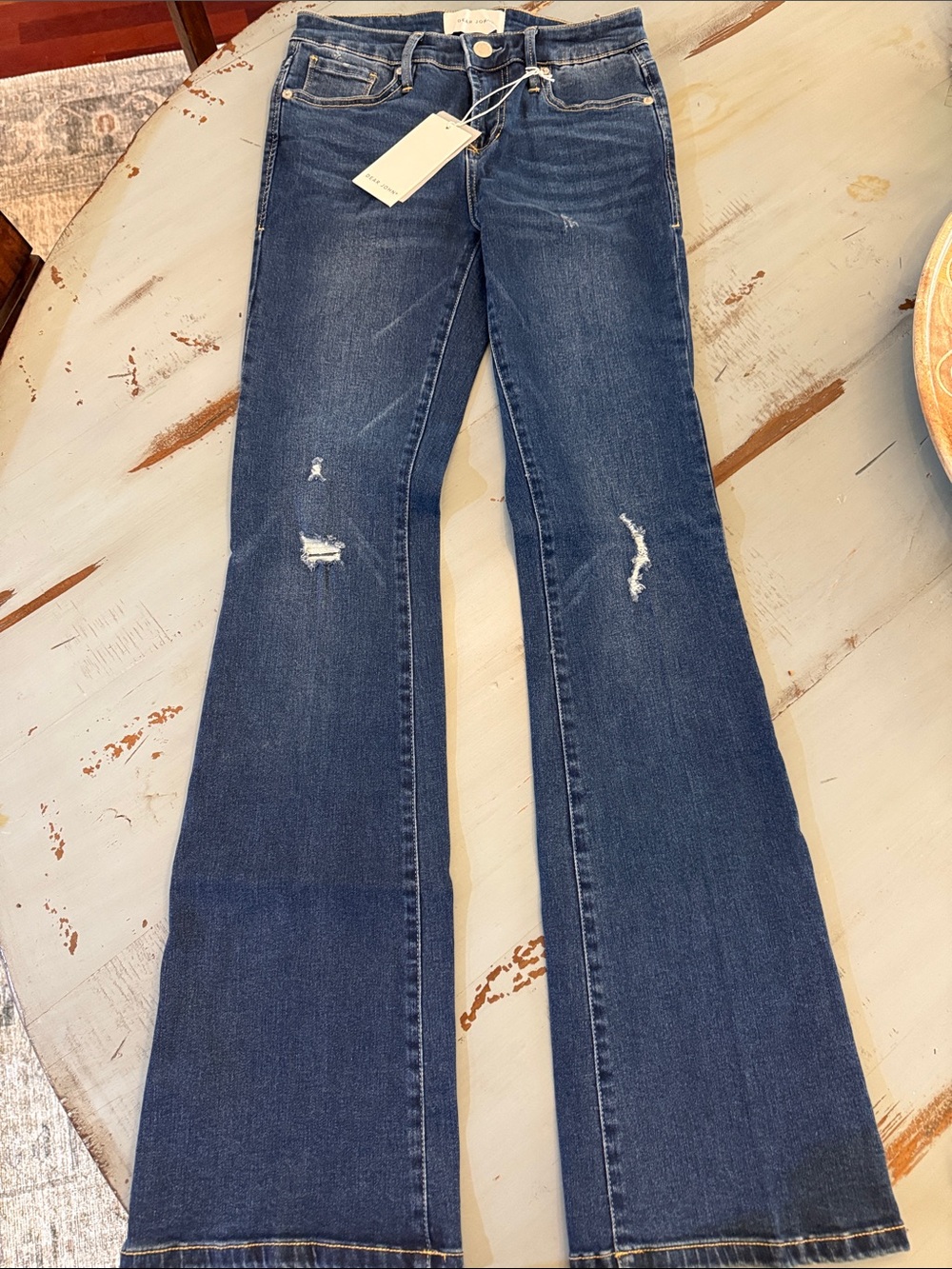 Dear John Dark Indigo Distressed Wide Leg Jeans